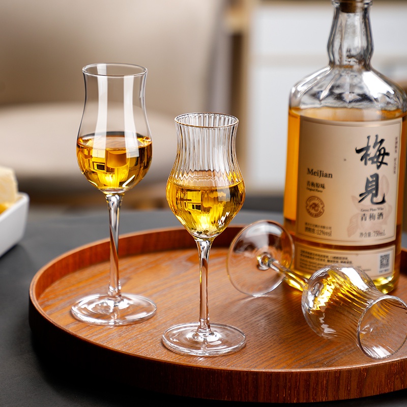 Japanese Style Harp Stripe Whisky Goblet Cognac Brandy Snifter Copita Nosing Glass Crystal