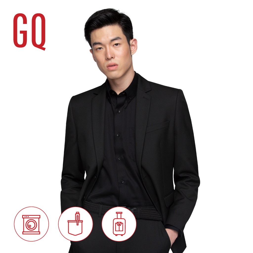 GQ Essential Suit สูทผู้ชายทรงปกติ รุ่น TR Tailored Fit สีดำ Shopee
