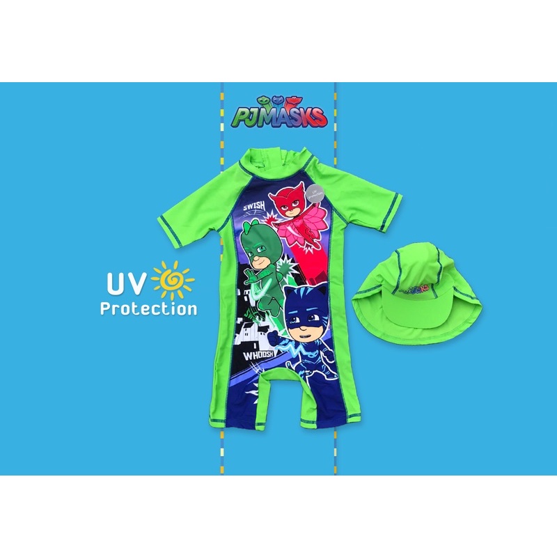[23Y] PJ Masks Swimsuit With Hat UV Protection ชุดว่ายน้ำเด็ก พร้อม