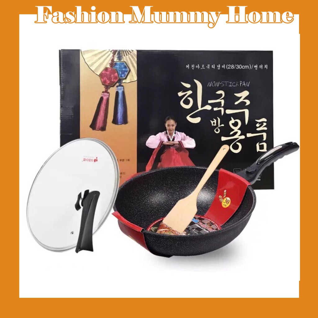 ข้อเสนอพิเศษ Ready stockKorean Golden Non Stick Marble Stone Wok Frying Pan 32cm South Korea
