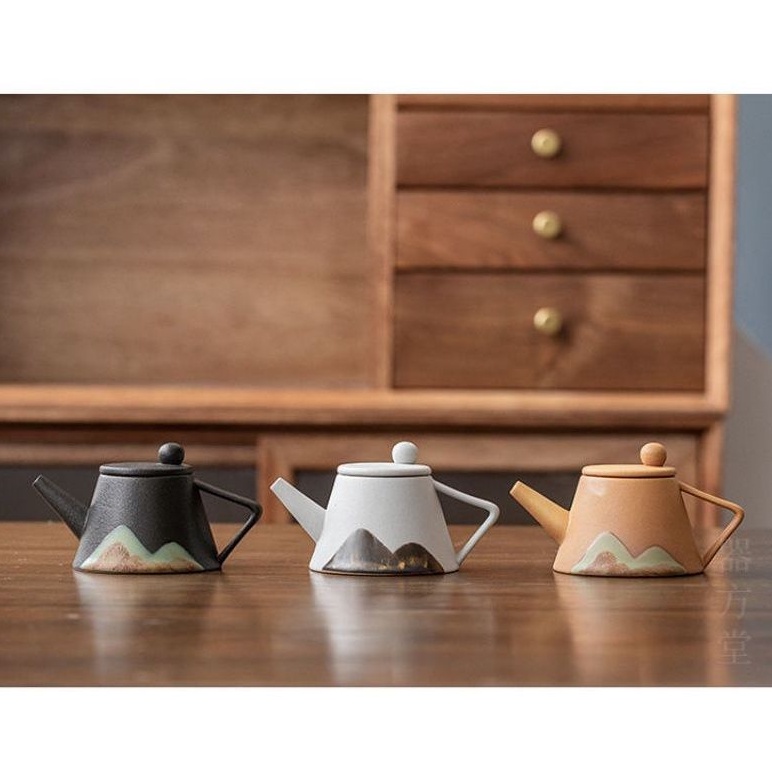 Japanese Zen style black pottery teapot single pot ceramic with filter