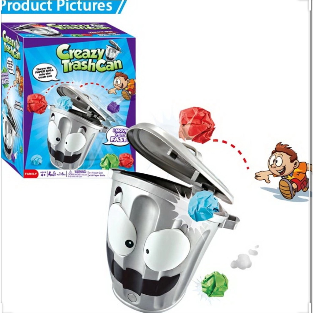 firstbuy_เกมครอบครัว Crazy Trash Can Game เกมโยนกระดาษลงถังขยะ วิ่งชน
