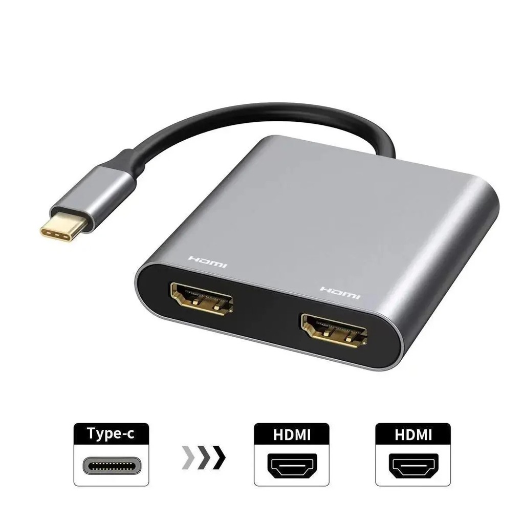 อะแดปเตอร์ Usb C เป็น Dual HDMI 4K HD Hub 60W ใช้งานร่วมกับสายแปลง HDMI
