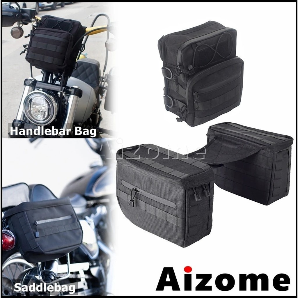 AI 1Set Club Style Bags Motorcycle Handlebar Tool Bag Rear Side Pannier