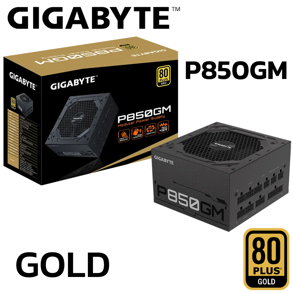 POWER SUPPLY (อุปกรณ์จ่ายไฟ) GIGABYTE P850GM 850W 80 PLUS GOLD BLACK