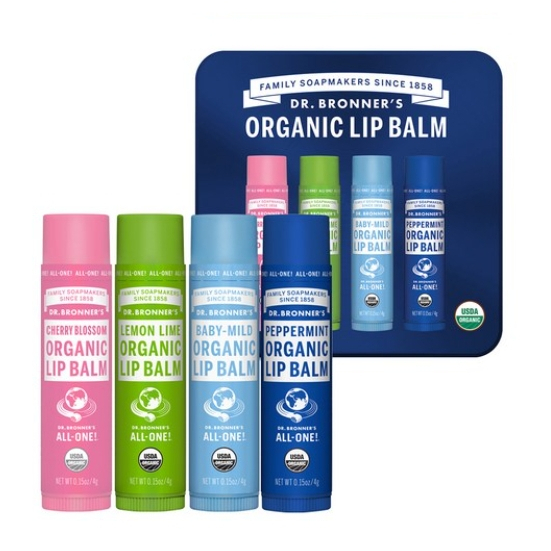 Dr Bronner's Organic Lip Balm (BabyMild, Cherry Blossom, Peppermint