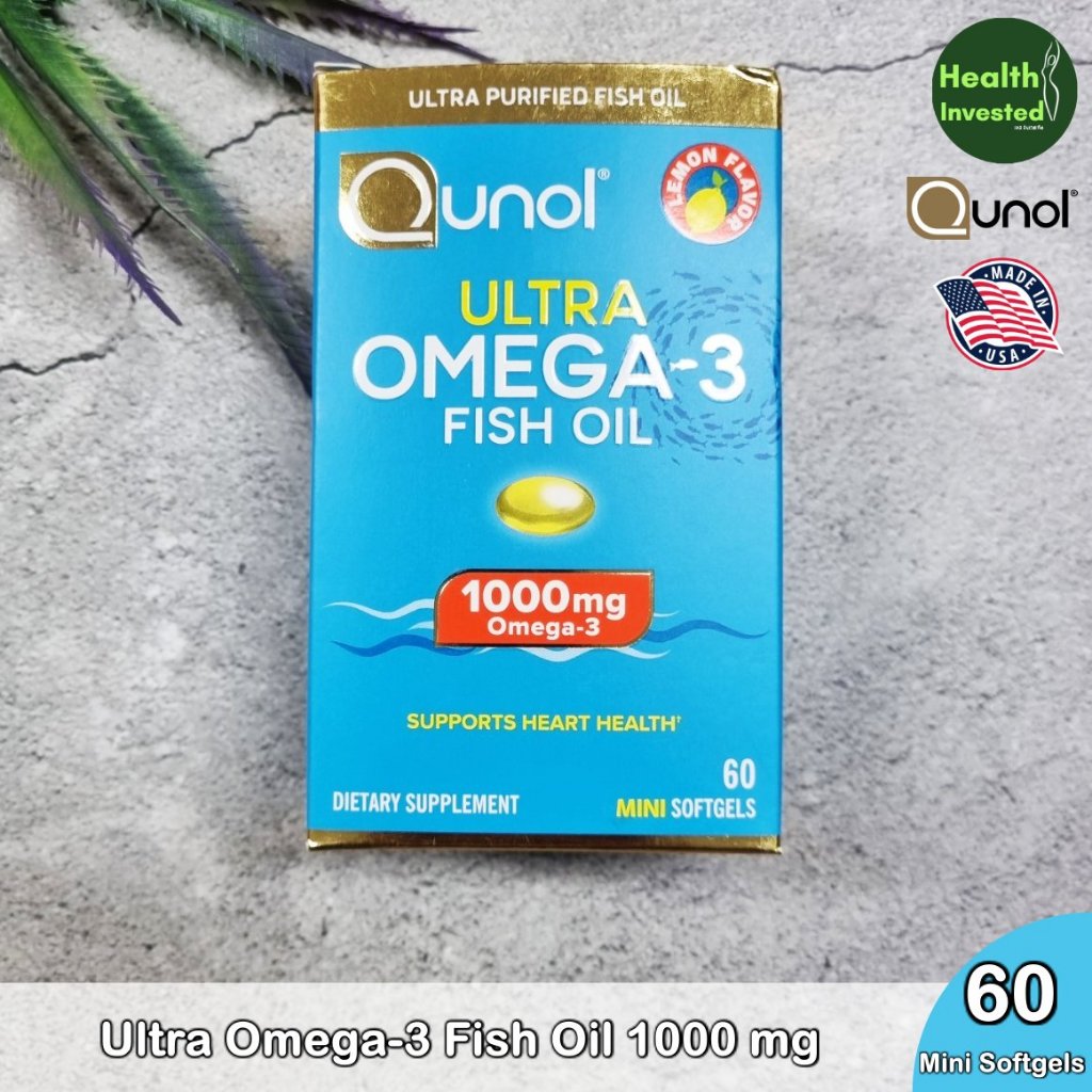 Ultra Omega3 Fish Oil, Lemon flavor 1000 mg 60 Mini Softgels คิวนอล โอ