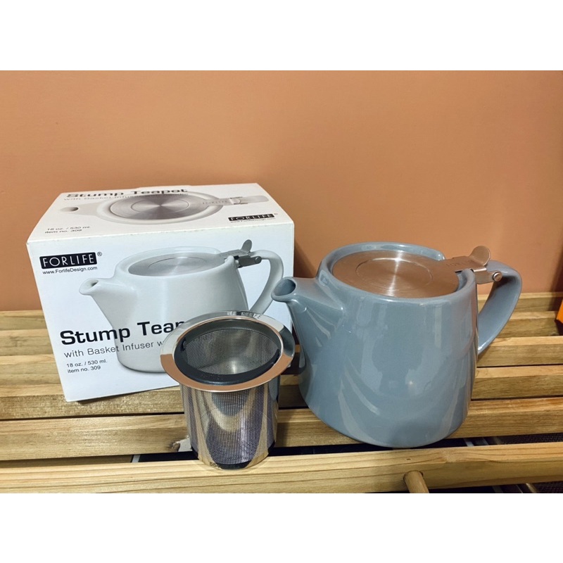 ｜二手｜美國FORLIFE 簡約平口掀蓋壺 530ml 茶壺 stump teapot 鐵蓋平口壺 蝦皮購物