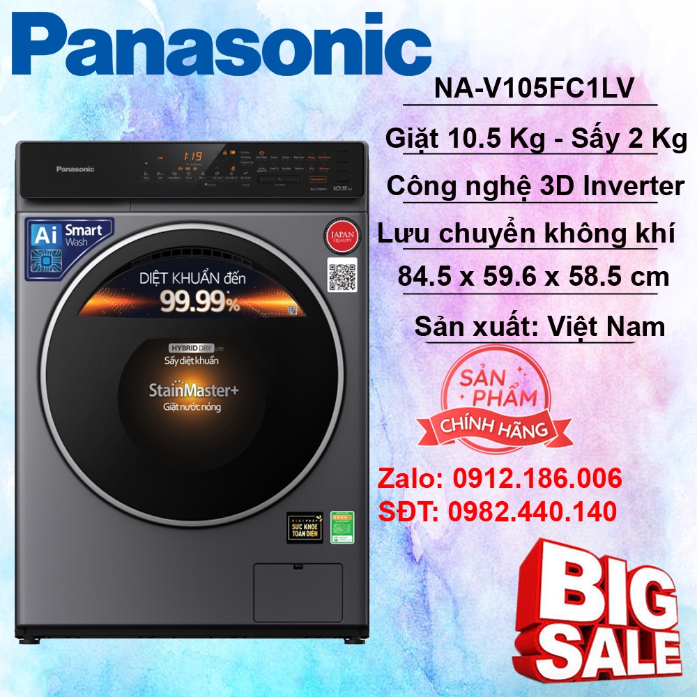 Máy giặt sấy Panasonic Inverter 10.5 Kg NAV105FC1LV Shopee Việt Nam
