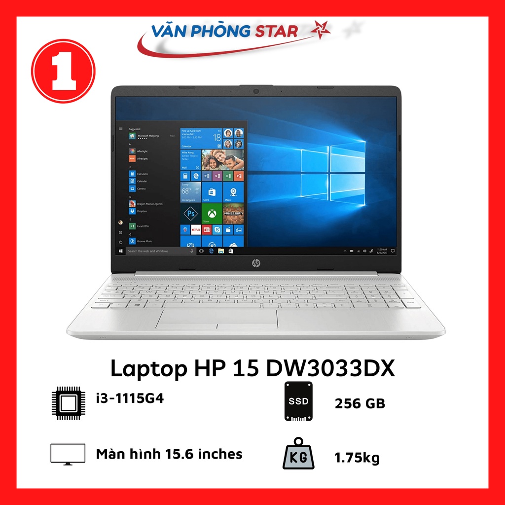Laptop HP 15 DW3033dx (405F6UA)(i3 1115G4/8GB/256GB SSD/15.6 FHD