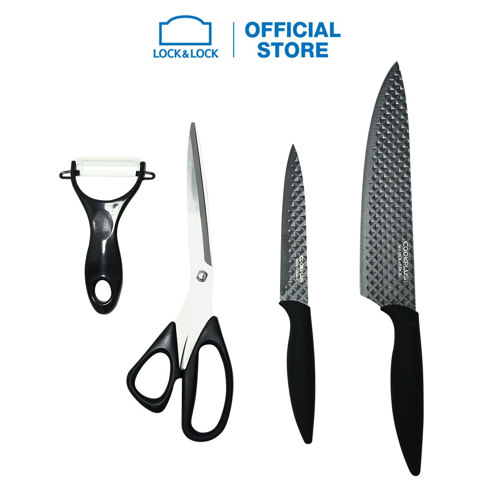 Bộ dao nhà bếp 4 món Lock&Lock kitchen knife set màu đen CKK103S4BLK