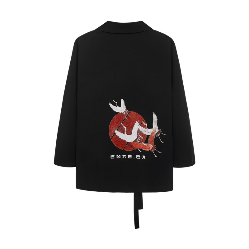 Áo khoác blazer Zune.zx đen in hình hạc phong cách Nhật Bản, Flamingo