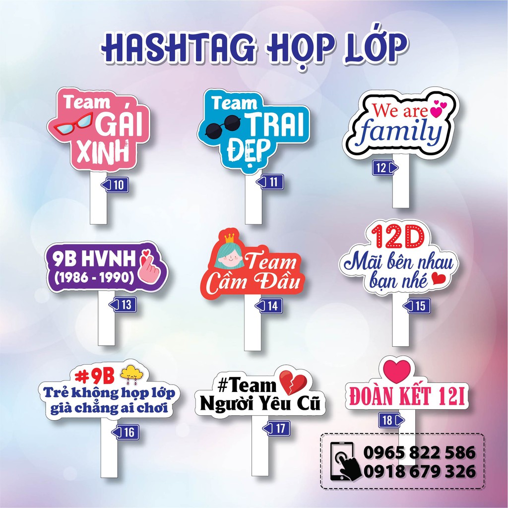 Hashtag họp lớp, hashtag cầm tay, hashtag hội khóa, hashtag in theo yêu