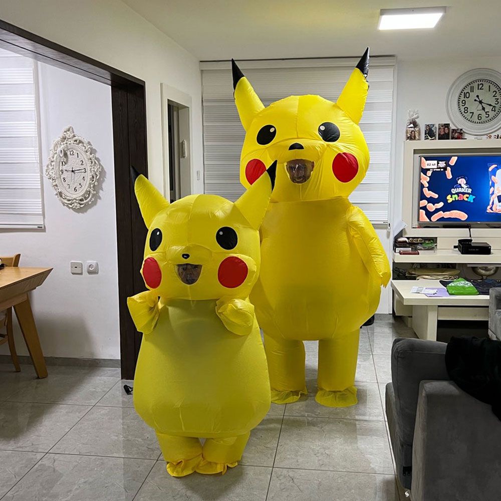 Yellow Inflatable Pokemon Pikachu Costume Mascot Cosplay Adult Kids