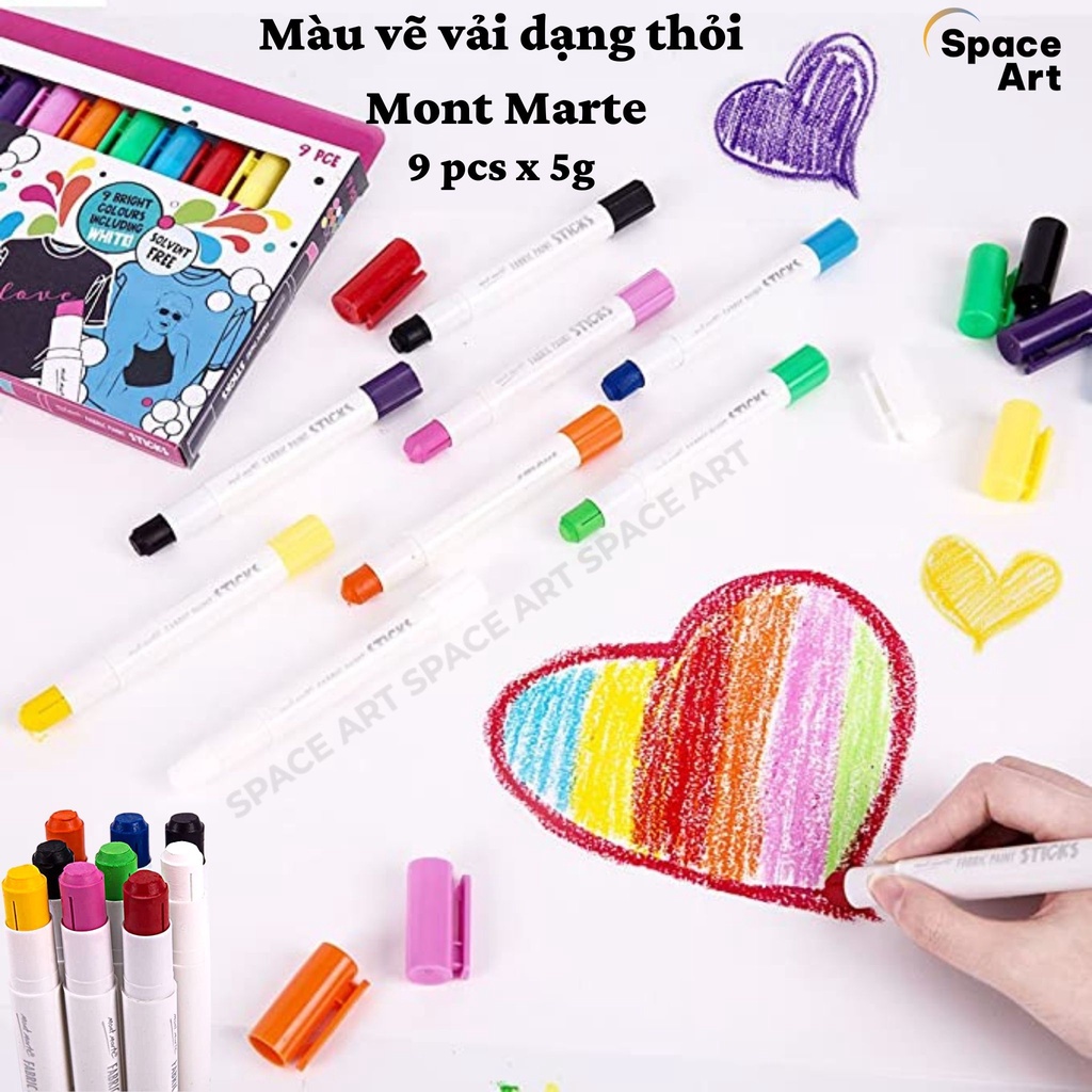 Set màu vẽ vải dạng thỏi Mont Marte Fabric Paint Sticks 9 màu Shopee