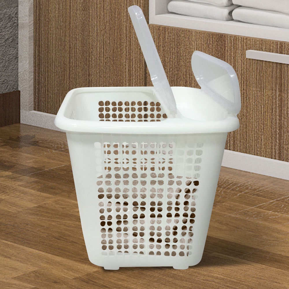 HomeBase SN Plastic Laundry Basket With Lid 543 W40xD32xH42 Cm White