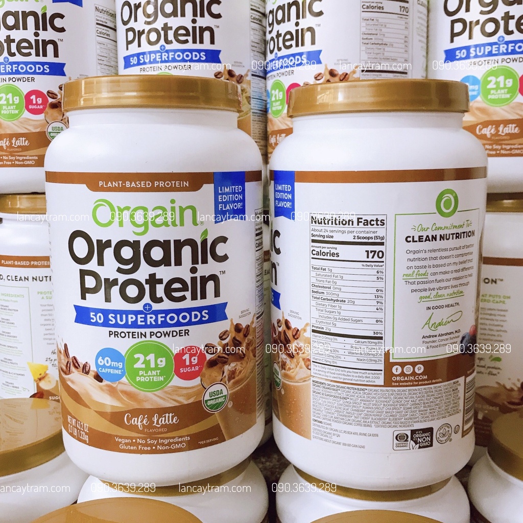 BỘT PROTEIN VỊ COFFEE LATTE, KHÔNG ĐƯỜNG ORGAIN ORGANIC PROTEIN AND
