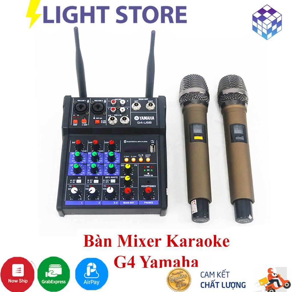 Bàn mixer karaoke G4 yamaha bộ Mic thu âm hát livestream tặng kèm 2