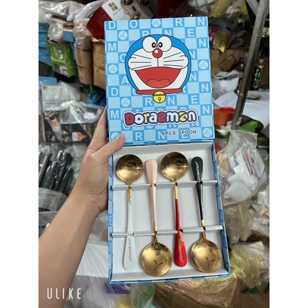 Set 4 Thìa Muỗng Doraemon Inox 304 mạ vàng Cho Bé ( doremon) Shopee