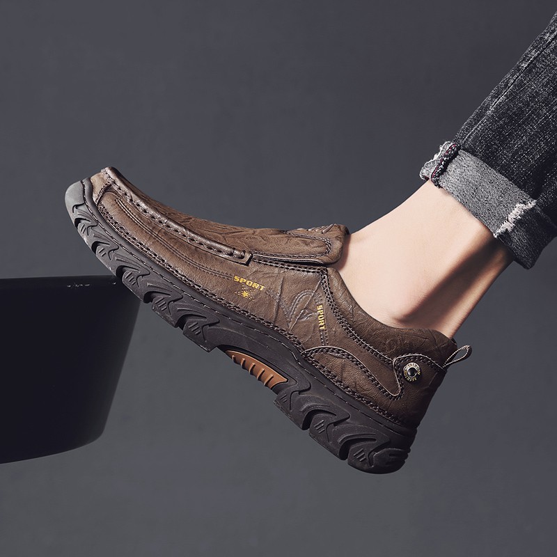 Genuine Leather Men's Leather Casual Shoes Large Size 3848 Rubber Sole Waterproof Hiking Shoes