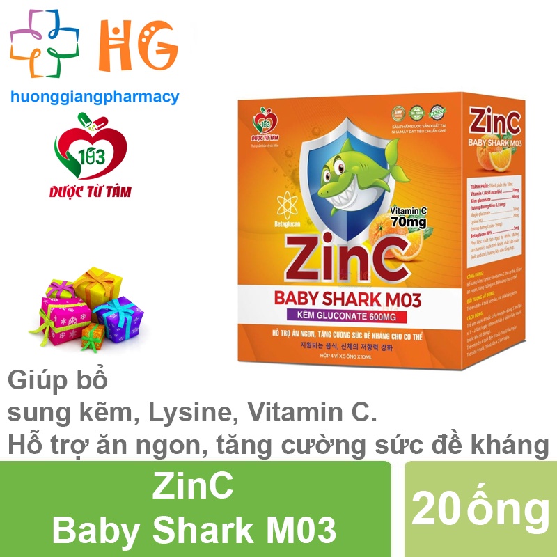 ZinC Baby Shark M03 bổ sung kẽm lysine và vitamin c hỗ trợ ăn ngon tăng