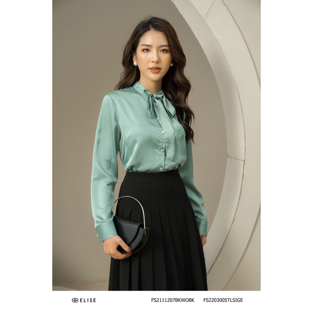 Áo sơ mi lụa xanh nơ cổ thiết kế Elise FS2203005TLSIGE Shopee Việt Nam
