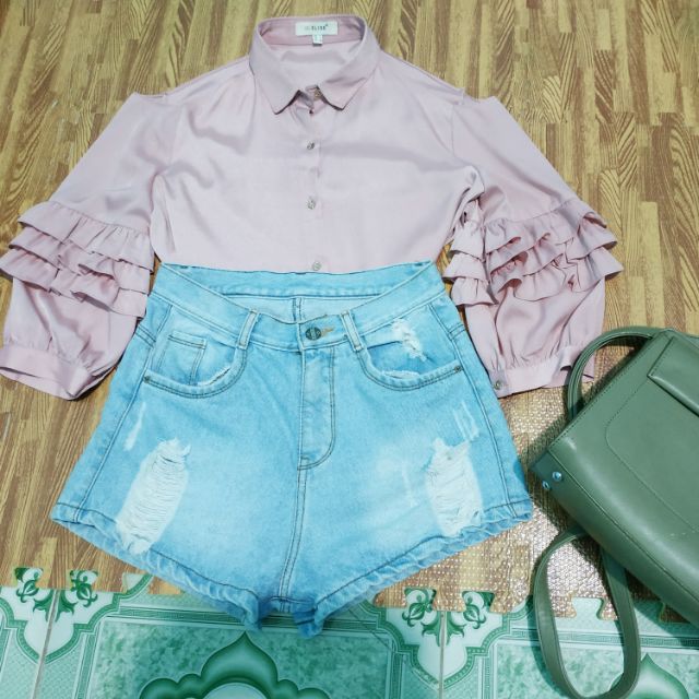 Áo sơ mi cách điệu elise thanh lý Shopee Việt Nam
