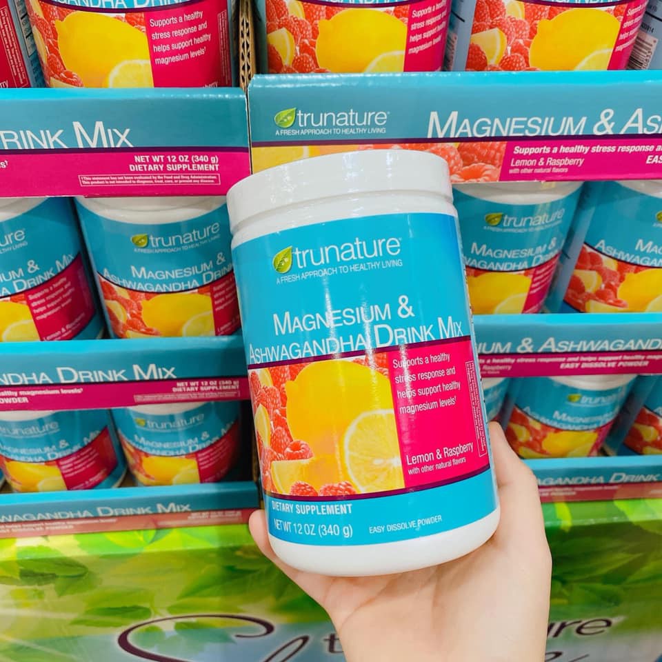 Bột uống Magie và Sâm Ấn Độ Trunature Magnesium & Ashwagandha Drink Mix