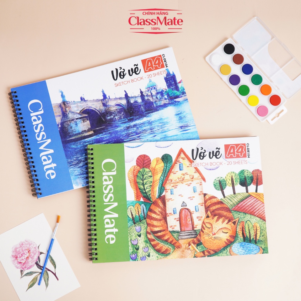 Vở Vẽ Lò Xo A4 CLASSMATE, Sổ Vẽ Sketchbook 20 Sheets Định Lượng 150gsm Chống Thấm Mặt Sau CL