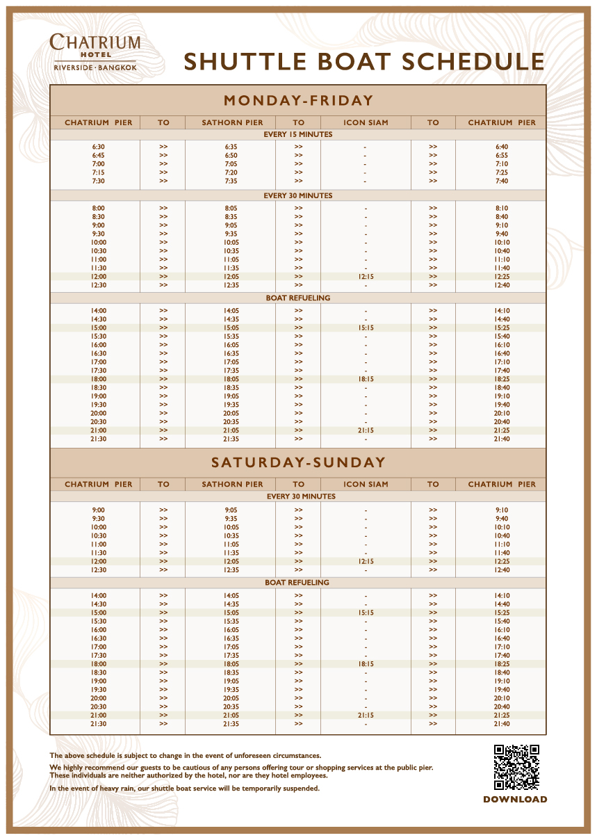 SHUTTLE SERVICE Chatrium Hotel Riverside Bangkok