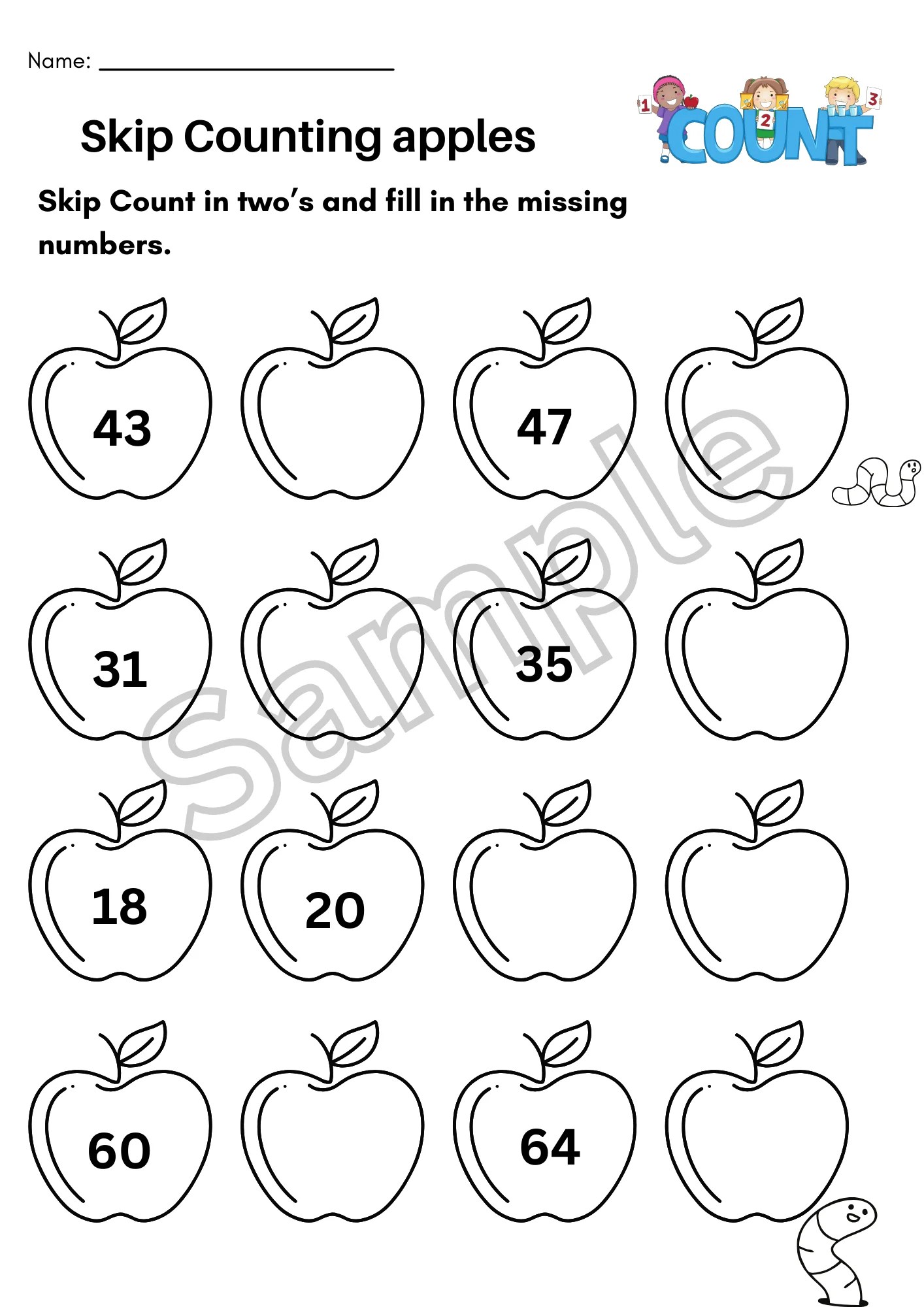 Skip Counting by 2 Worksheets
