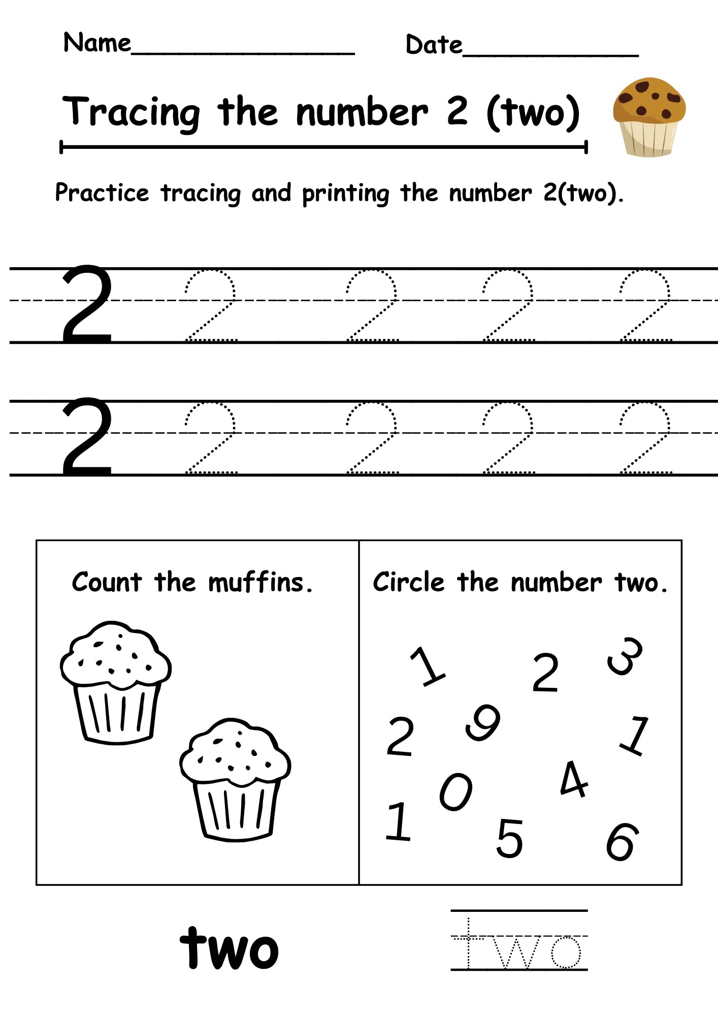 Number 2 Tracing Worksheets Tracing Number 2 Worksheet Graphic By CG(07)