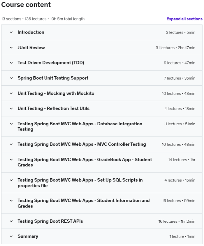 Udemy Spring Boot Unit Testing with JUnit, Mockito and MockMvc 20224