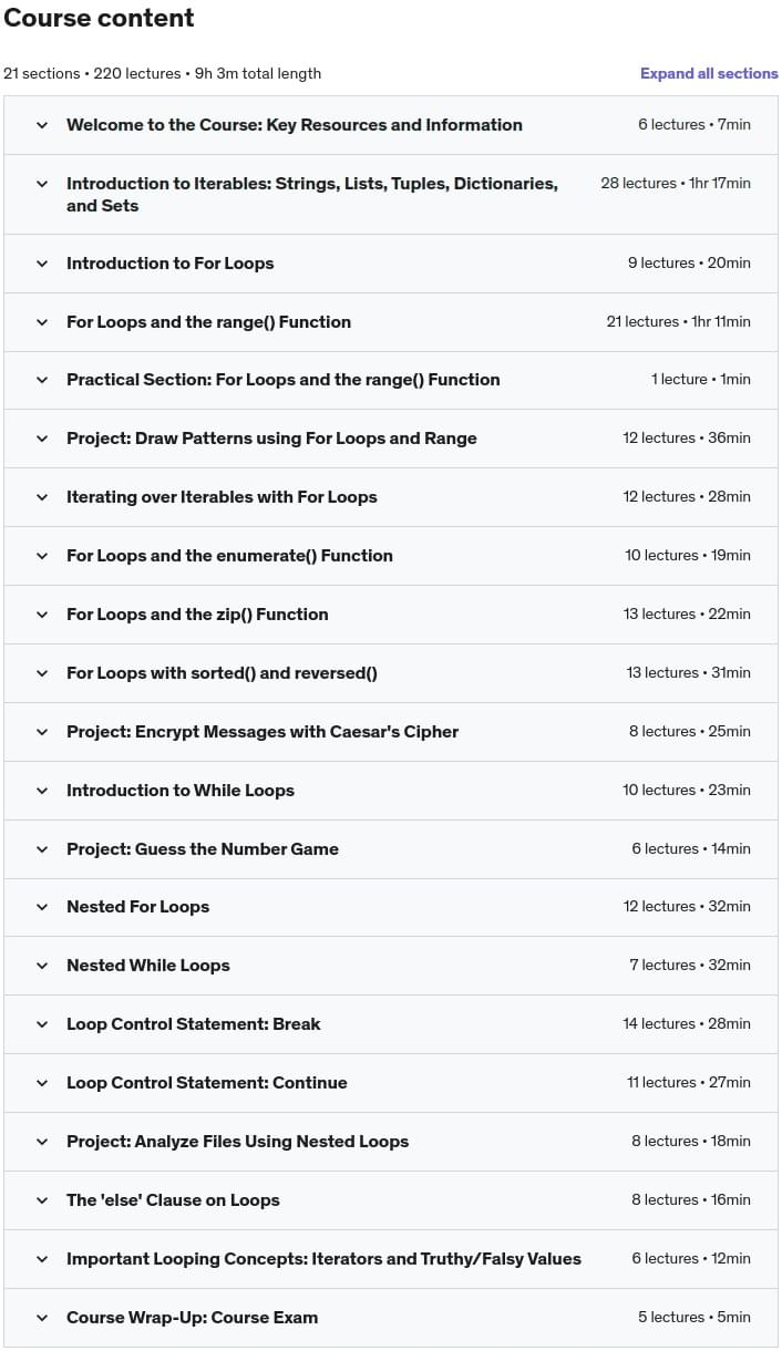 Udemy Python Loops and Looping Techniques Beginner to Advanced 2021