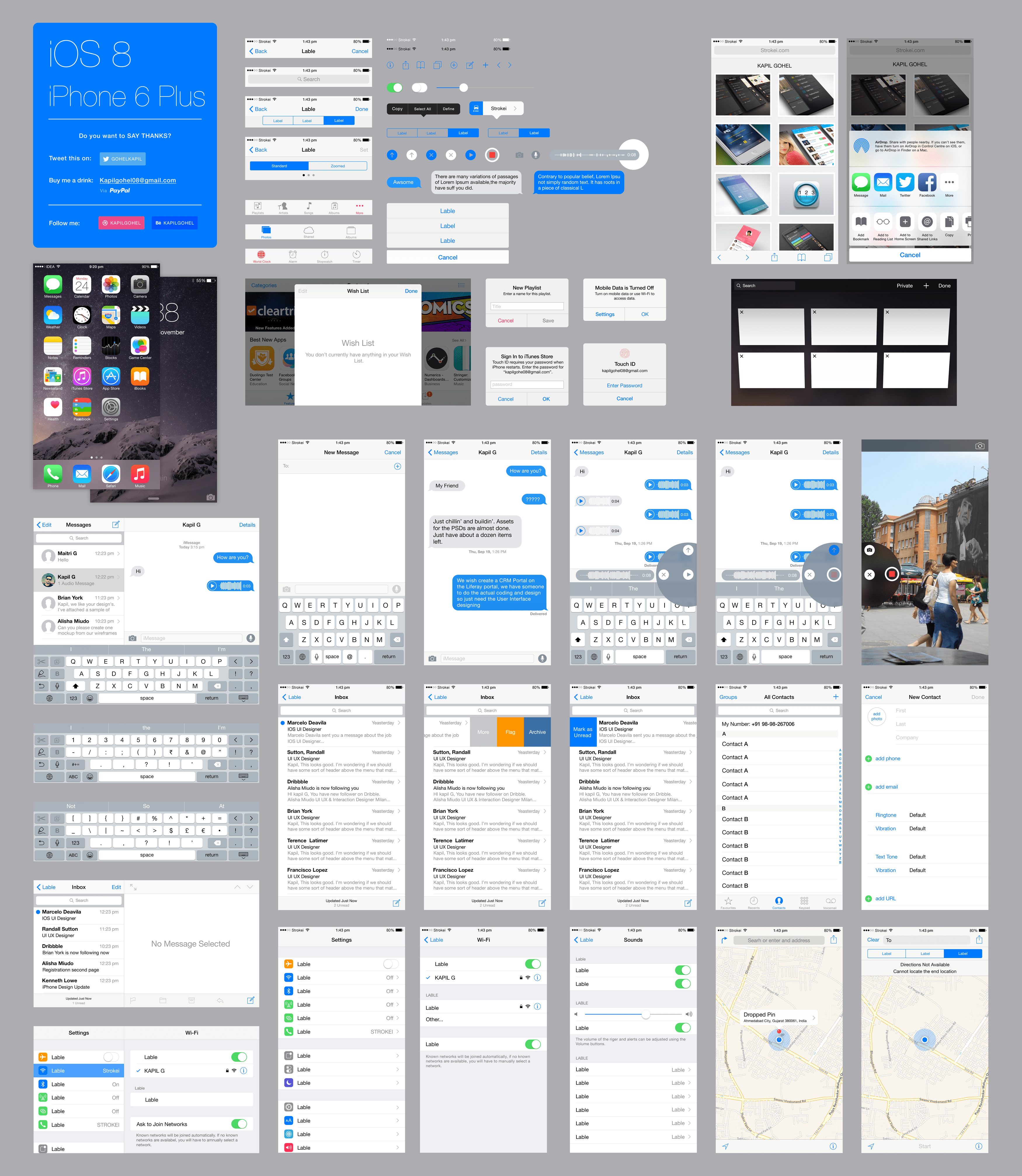 iOS 8 iPhone 6 Plus GUI PSD Kit Download PSD