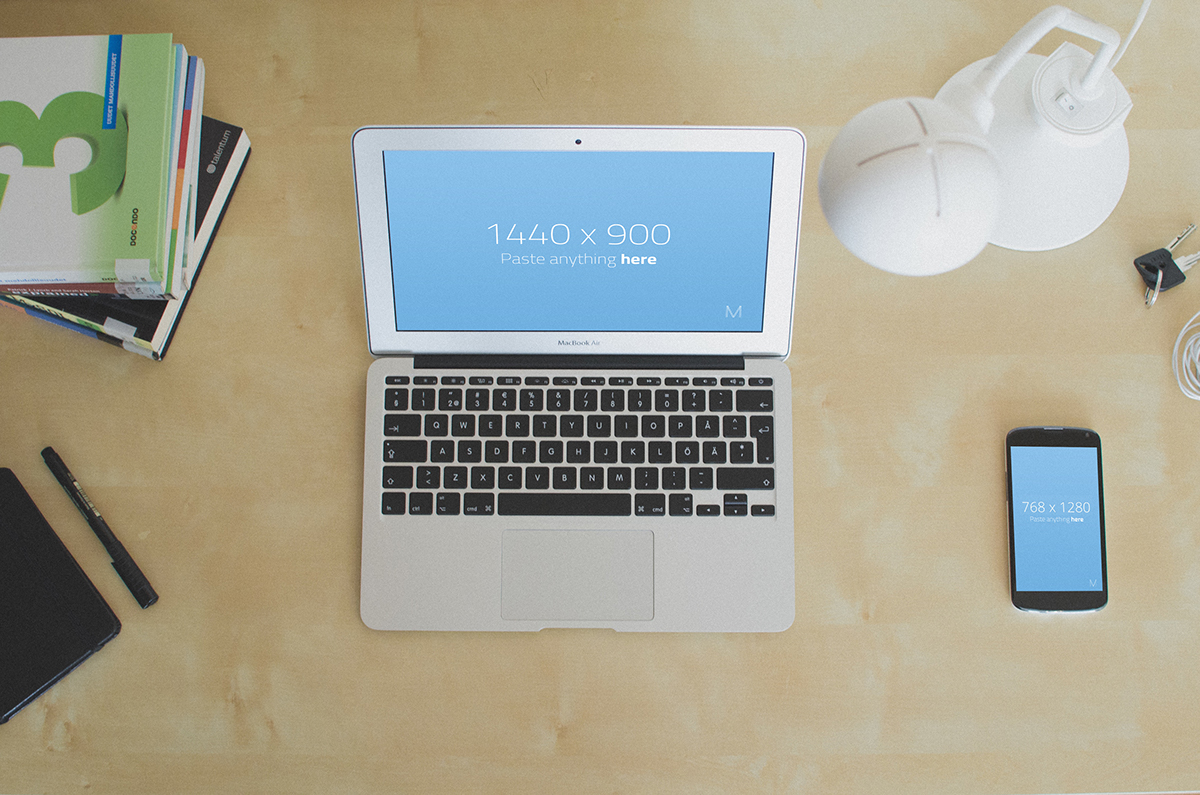Macbook Air Top view Mockup Free PSD Download PSD