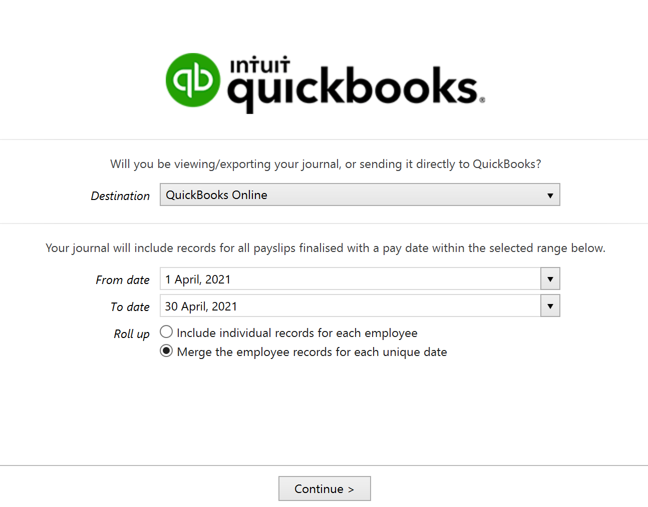 Quickbooks Online using API BrightPay Documentation