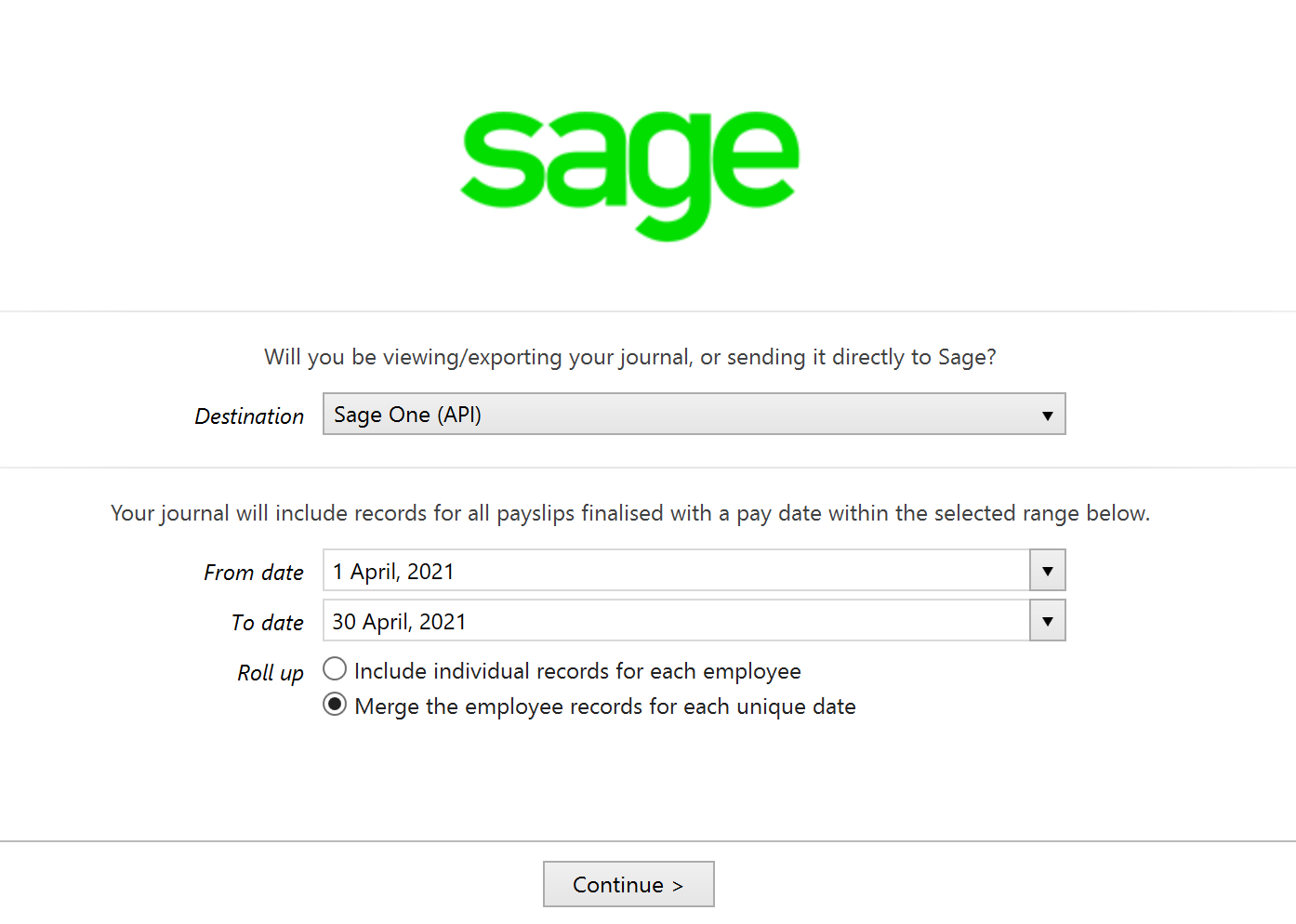 Sage One using API BrightPay Documentation