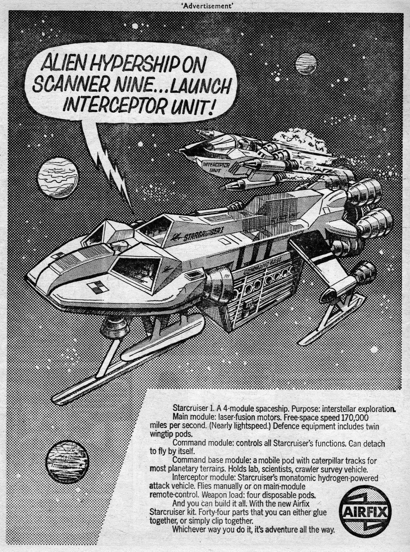 Airfix advert from Battle cover dated 9th December 1978 for Gerry Anderson's Starcruiser 1 with artwork based on the box art painted by Terry Hadler