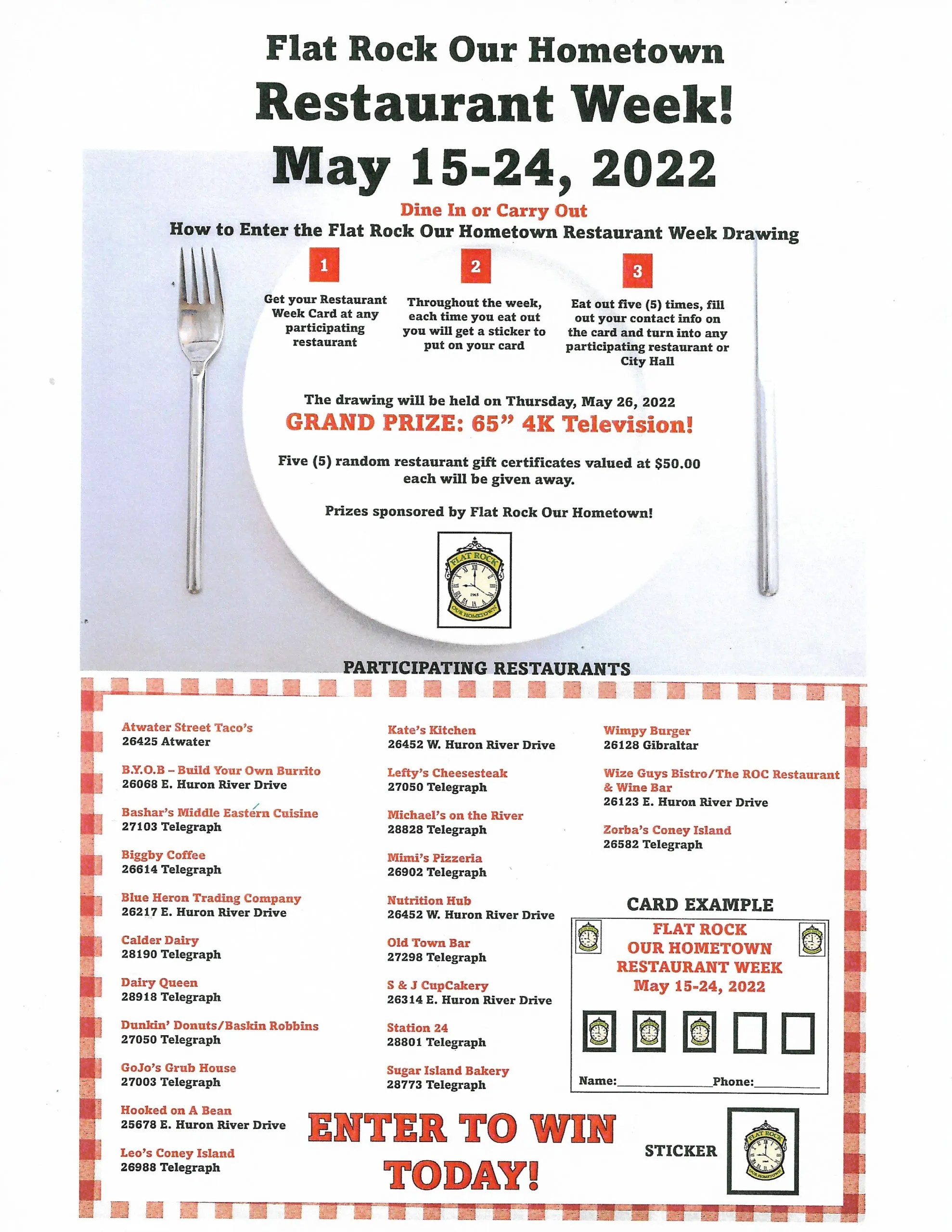 Restaurant Week through May 24 in Flat Rock Downtown Flat Rock
