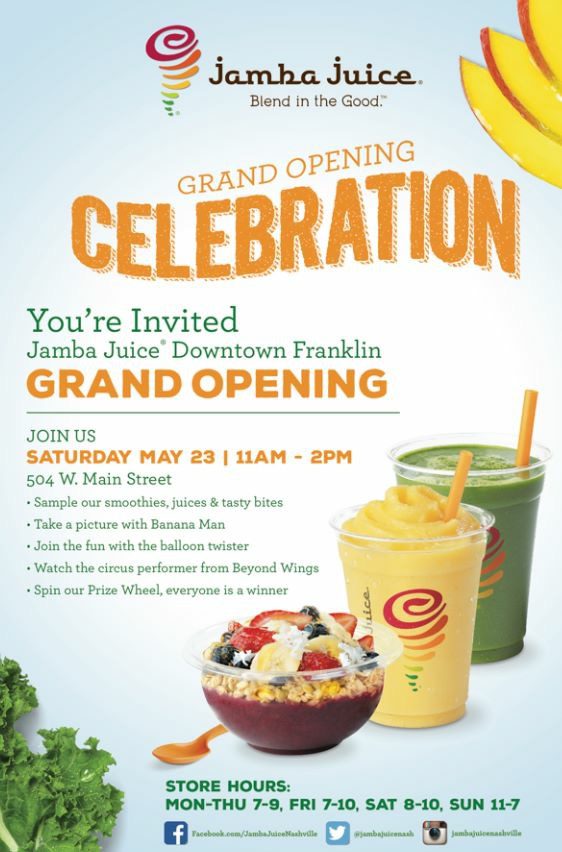 Jamba Juice Opens This Saturday, May 23 Downtown Franklin