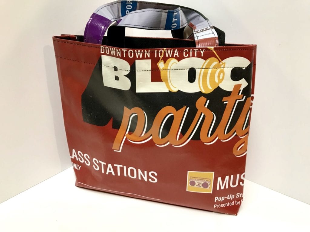 Iowa City Downtown District UpCycled Banner Totes Available Now