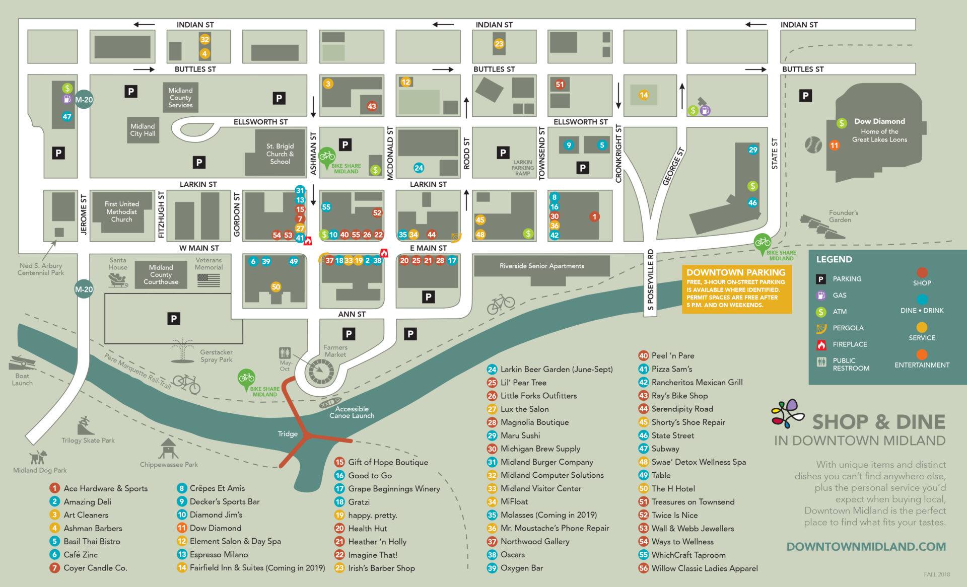 Use the map below to find parking around Downtown Midland!