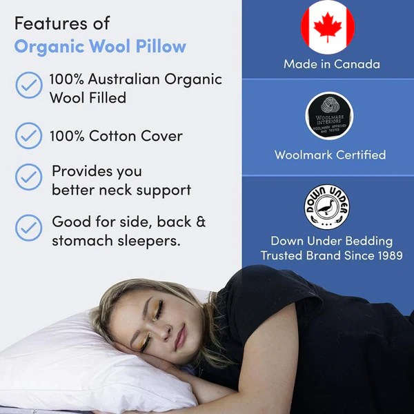 Washable Organic Wool Bed Pillow Canadian Made Pillows