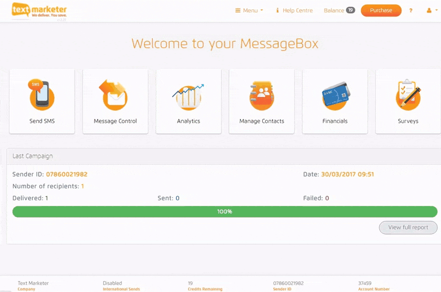 How to send SMS in Message Box Textmarketer