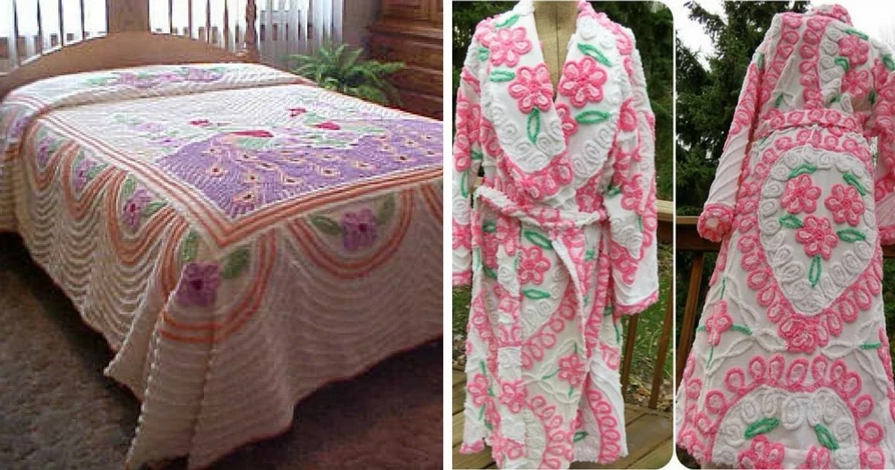 Vintage Prized Cozy & Colorful Chenille Peacock Bedspreads