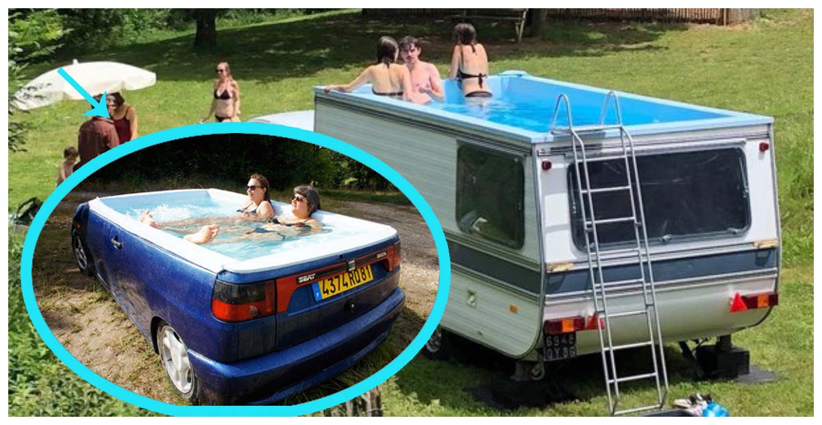 Artist Just Turned This Old Caravan Into a Mobile Swimming Pool
