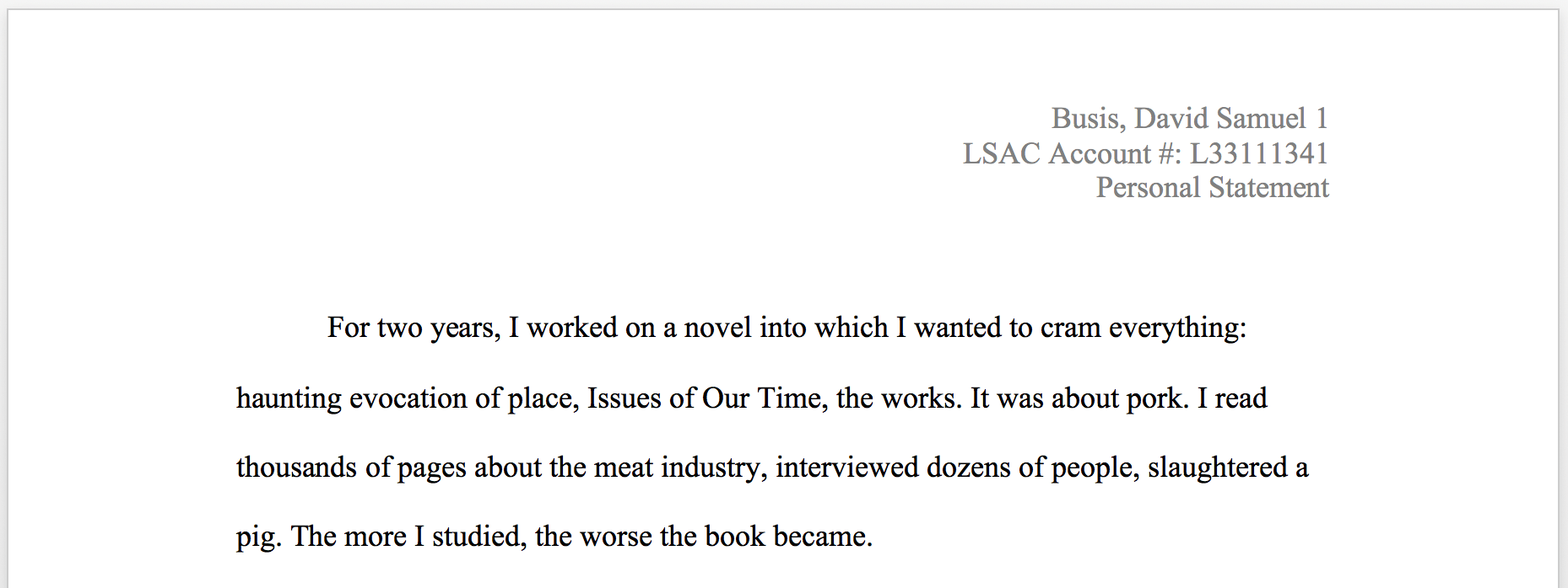 Personal Statement Header To “Law School Personal Statement Header