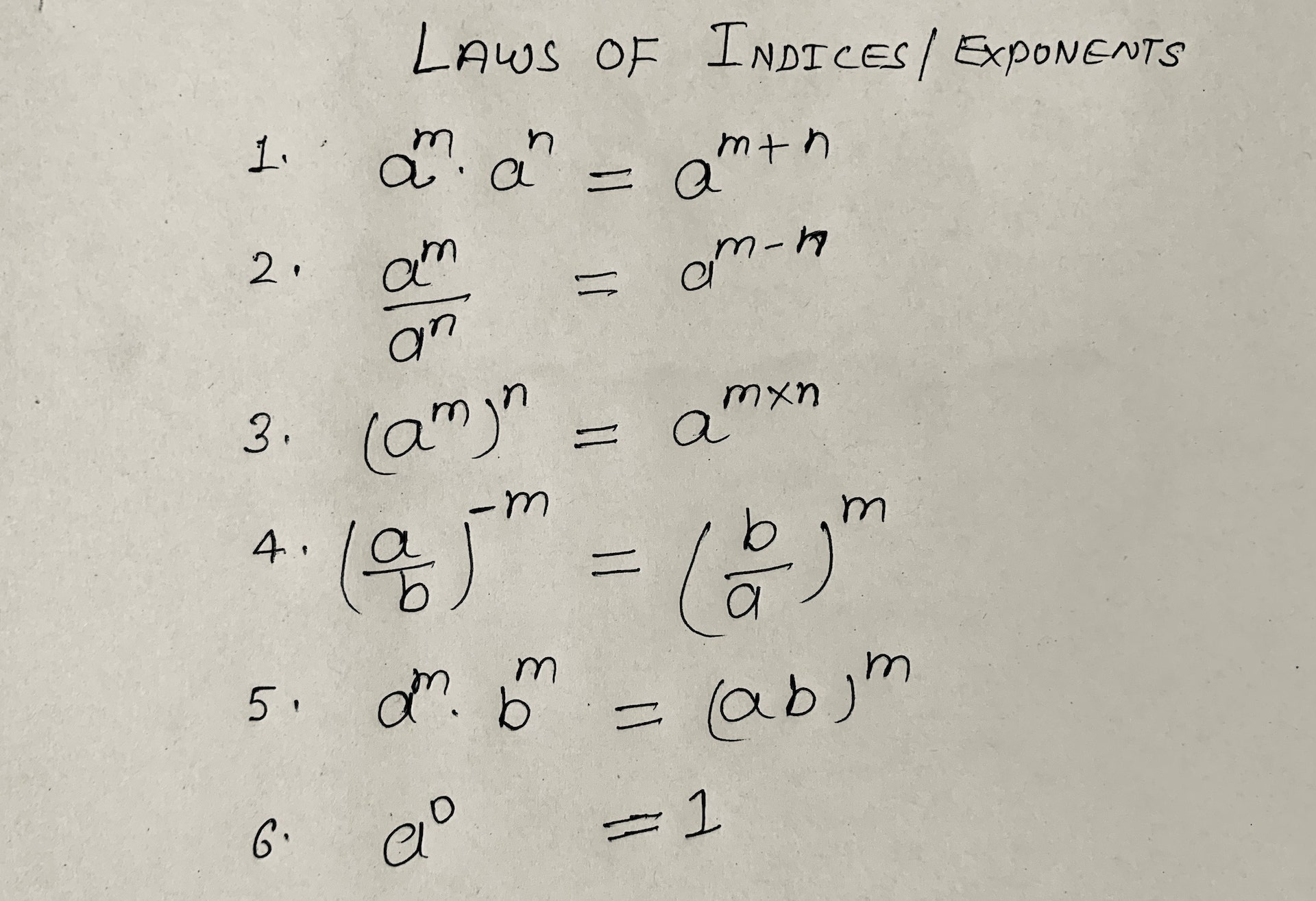 Laws of Indices or Exponents with Examples D.P. CLASSES