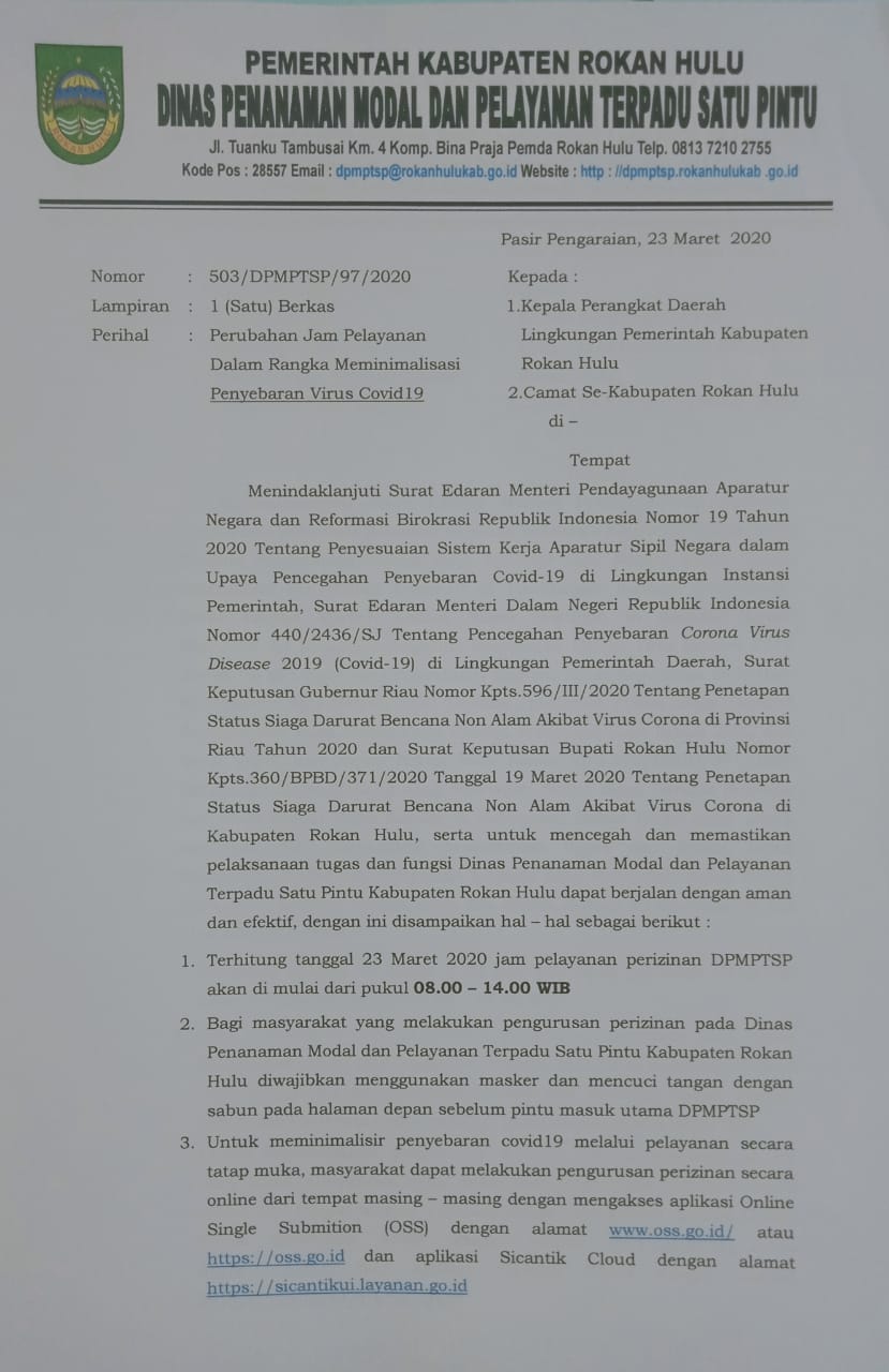 Perubahan jam pelayanan dalam rangka meminimalisir penyebaran covid19